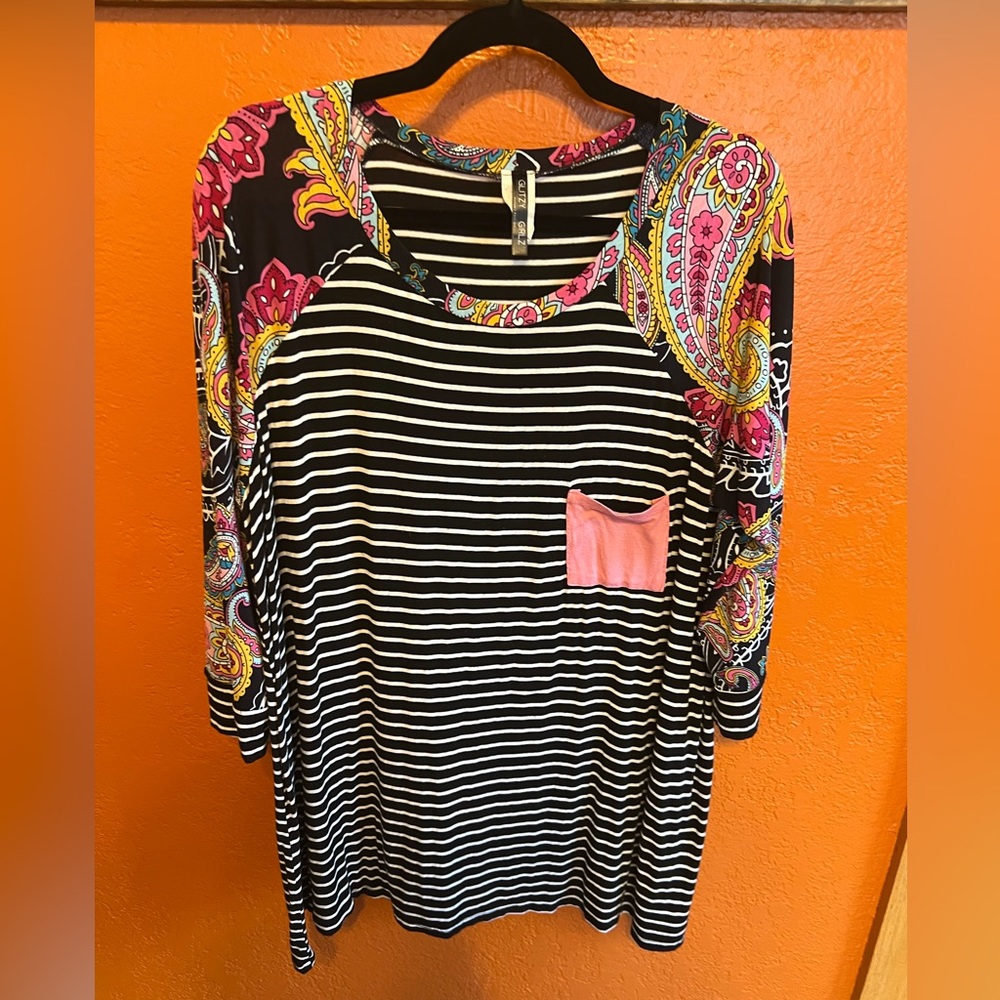 Glitzy Girlz Botique‎ fun print shirt 3X!